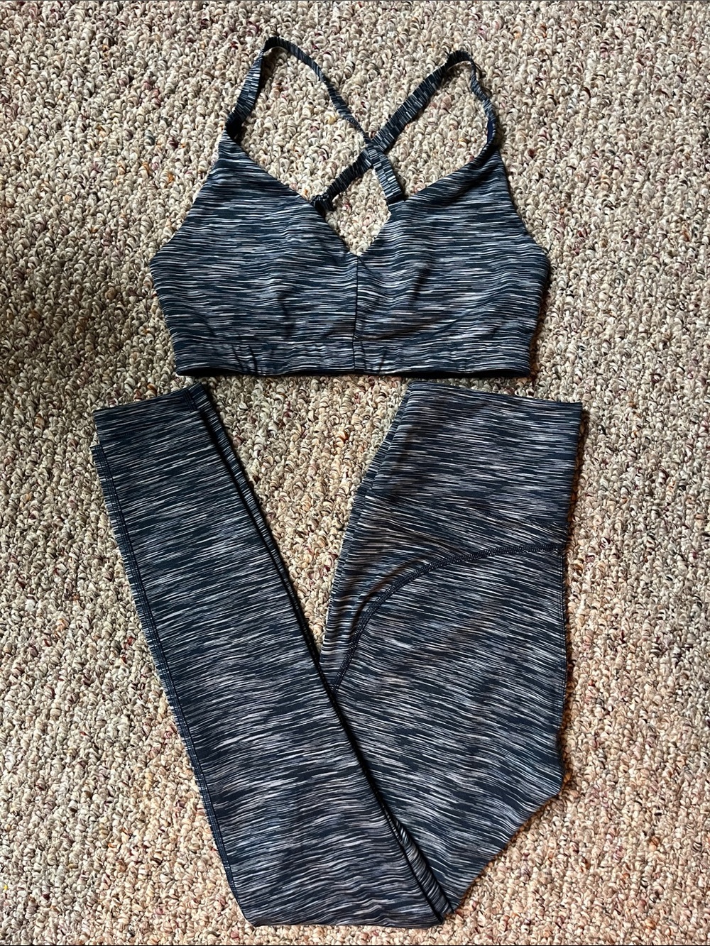 Outdoor Voices blue grey Space-Dye Sports Bra and Leggings Set